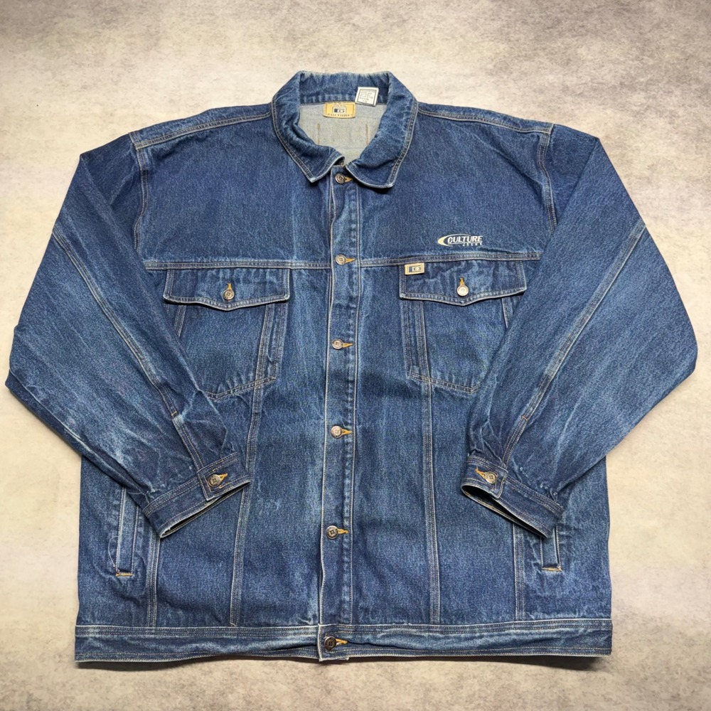 VTG Culture Jeans Loose Fit Mens 4XL Blue Faded Hip Hop Streetwear Trucker Coat